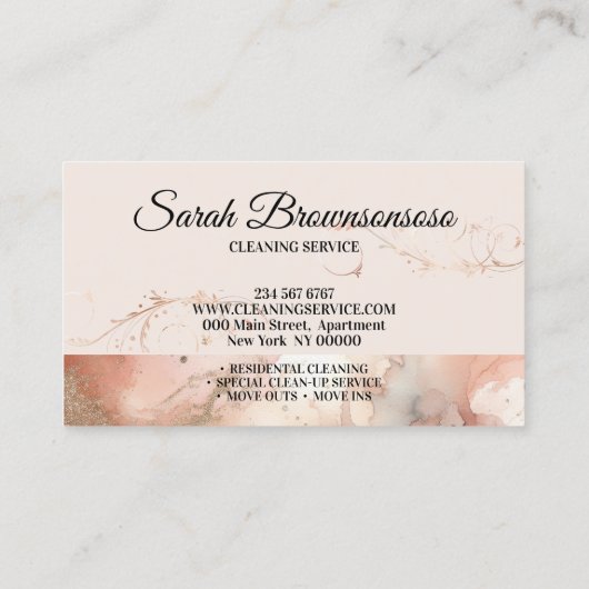 Beige Classy Maid Cleaning Services Watercolor Visitekaartje (Achterkant)