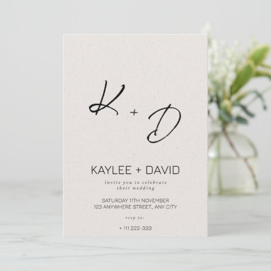 Beige Classy Wedding Invitation Minimal Kaart (Staand voorkant)