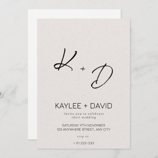 Beige Classy Wedding Invitation Minimal Kaart (Voorkant / Achterkant)