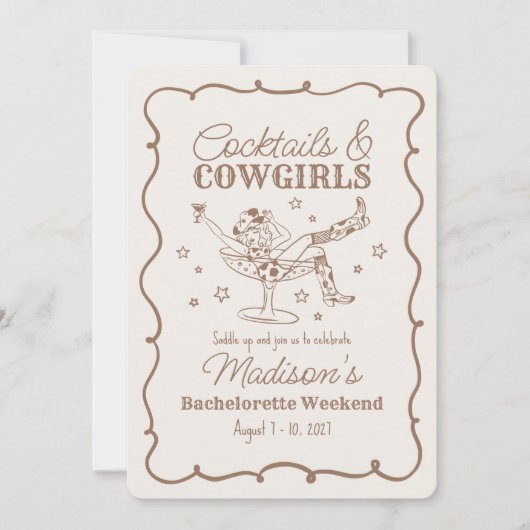 Beige Cocktail en Cowgirls Nash Bash Bachelorette Kaart (Voorkant)