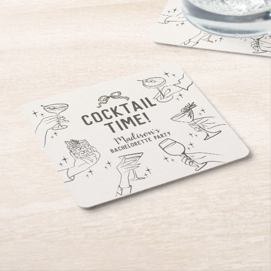Beige Cocktail Feest Retro Bruidsfeestje Kartonnen Onderzetters (Schuin)