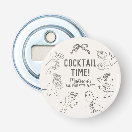 Beige Cocktail Party Bachelorette Envelop Favor Button Flesopener (Voorkant)