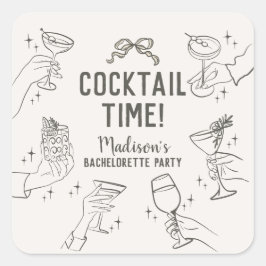 Beige Cocktail Party Bachelorette Envelop Favor Vierkante Sticker