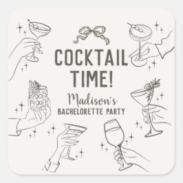 Beige Cocktail Party Bachelorette Envelop Favor Vierkante Sticker