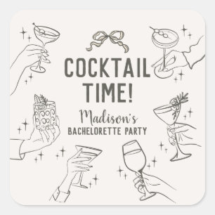 Beige Cocktail Party Bachelorette Envelop Favor Vierkante Sticker