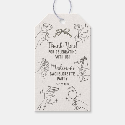 Beige Cocktail Party Retro Bachelorette Favoriet Cadeaulabel (Voorkant)