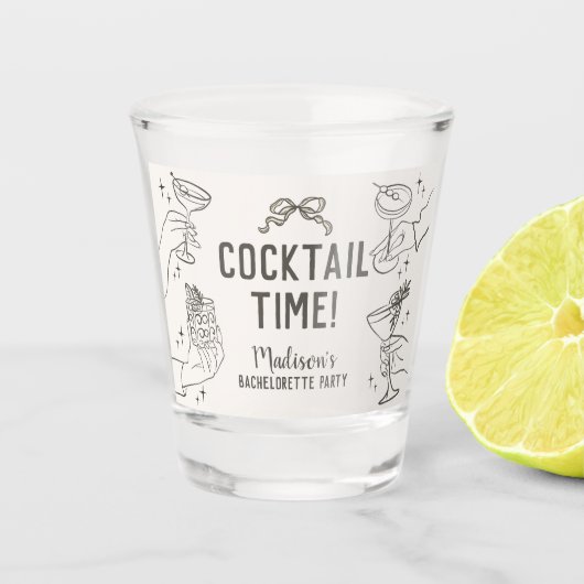 Beige Cocktail Party Retro Bachelorette Favorieten Shot Glas (Voorkant)