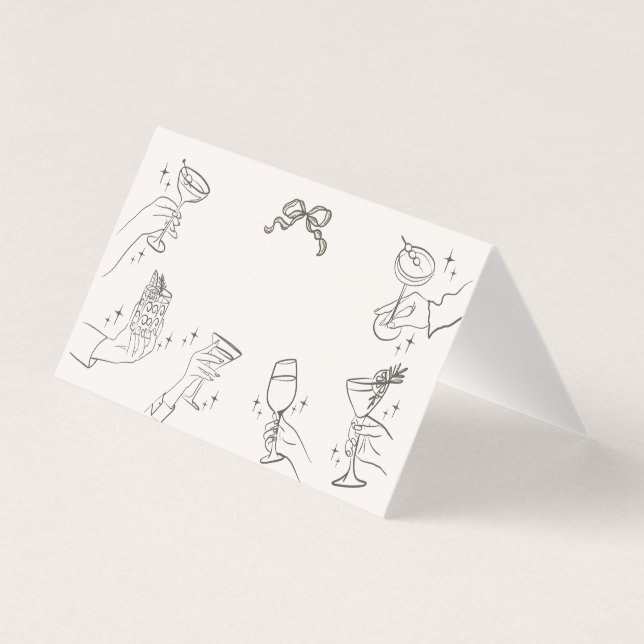 Beige Cocktail Party Retro Tafel Plaats Kaarten (Voorkant)