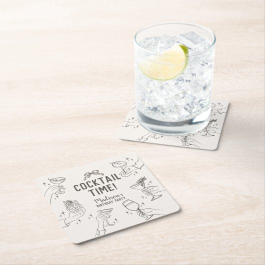 Beige Cocktail Party Retro Verjaardagsfeest Kartonnen Onderzetters (Insitu)