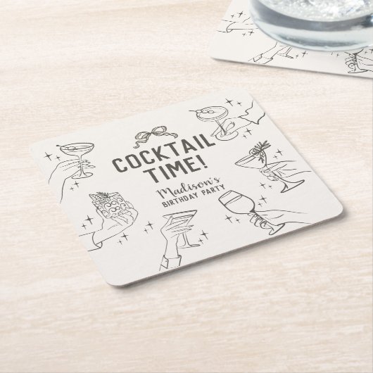 Beige Cocktail Party Retro Verjaardagsfeest Kartonnen Onderzetters (Schuin)