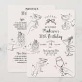 Beige Cocktail Party Retro Verjaardagsfeest Uitnod (Voorkant / Achterkant)