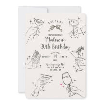 Beige Cocktail Party Retro Verjaardagsfeest Uitnod