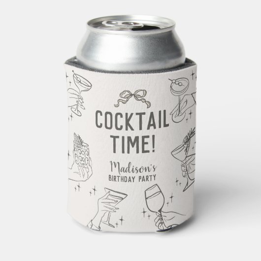 Beige Cocktail Party Retro Verjaardagsgunsten Blikjeskoeler (Blikje Achterkant)