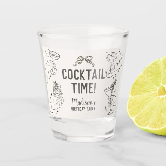 Beige Cocktail Party Retro Verjaardagsgunsten Shot Glas (Voorkant)