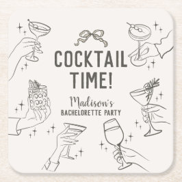 Beige Cocktailparty Retro Meisjesuitje Kartonnen Onderzetters