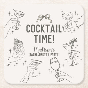Beige Cocktailparty Retro Meisjesuitje Kartonnen Onderzetters
