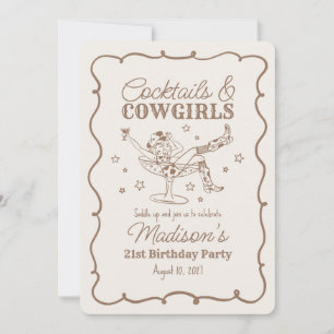 Beige Cocktails en Cowgirls Nash Bash Verjaardag Kaart