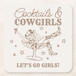 Beige Cocktails en Cowgirls Rodeo Bachelorette Kartonnen Onderzetters