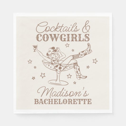 Beige Cocktails en Cowgirls Rodeo Bachelorette Servet (Voorkant)