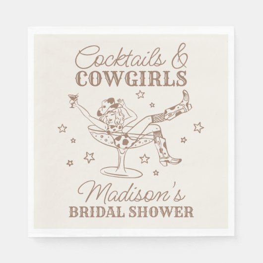 Beige Cocktails en Cowgirls Rodeo Bruidsfeestje Servet (Voorkant)