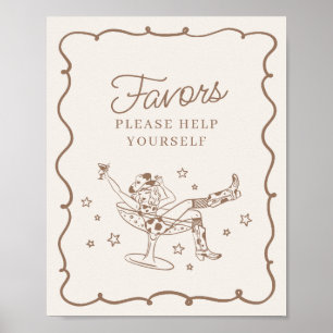 Beige Cocktails en Cowgirls Rodeo Favors Sign Poster