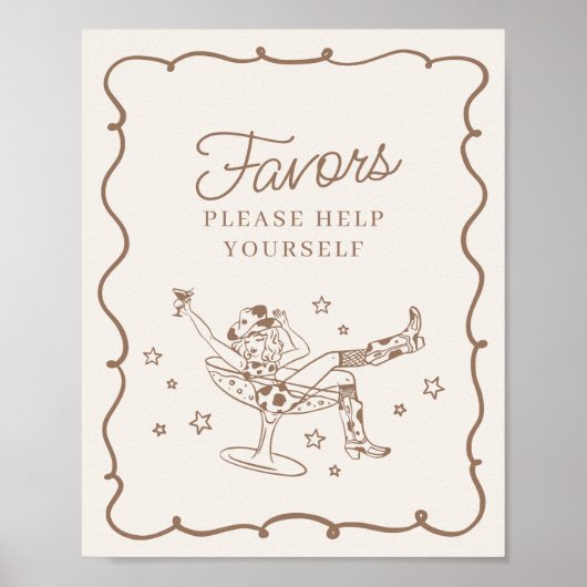 Beige Cocktails en Cowgirls Rodeo Favors Sign Poster (Voorkant)