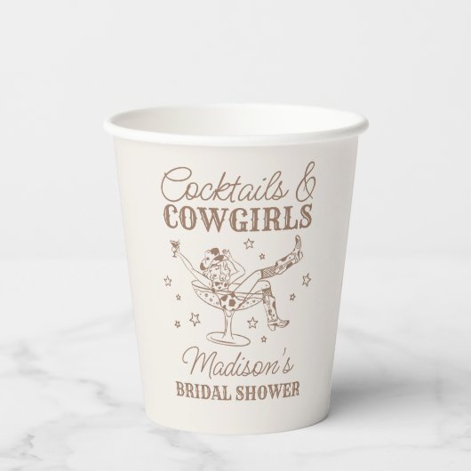 Beige cocktails en cowgirls rodeo Vrijgezellenfees Papieren Bekers (Achterkant)