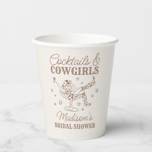 Beige cocktails en cowgirls rodeo Vrijgezellenfees Papieren Bekers (Voorkant)