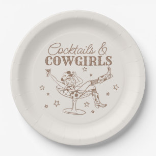 Beige Cocktails en Cowgirls Verjaardag Bachelorett Papieren Bordje