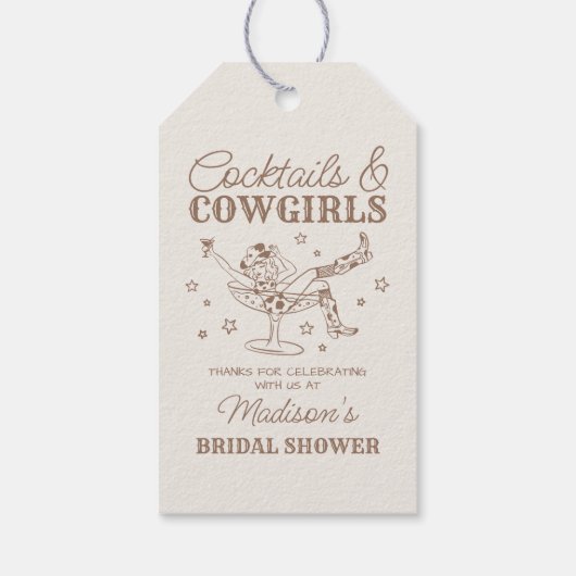 Beige cocktails en cowgirls Vrijgezellenfeest guns Cadeaulabel (Achterkant)