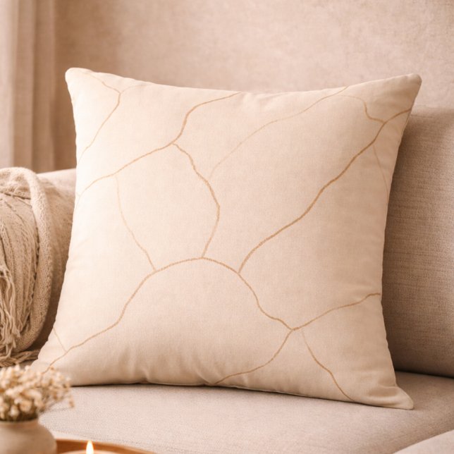 Beige Cocoa Veins Throw Pillow Kussen (Beige canvas tones traced with cocoa veining for grounded, layered interiors.)