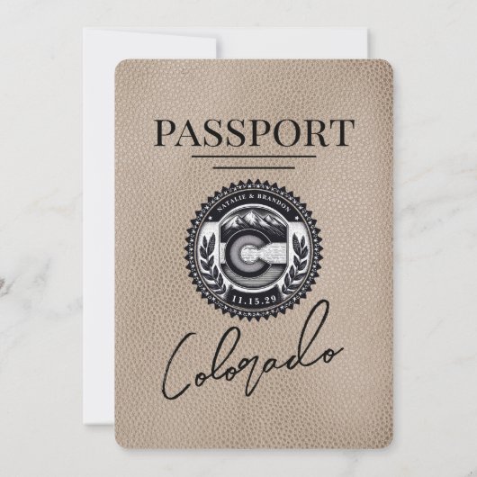 Beige Colorado Passport Wedding Kaart (Achterkant)