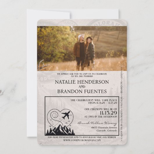 Beige Colorado Passport Wedding Kaart (Voorkant)