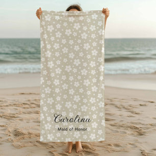 Beige Confetti Bloemen Bruidsmeisje Strandlaken