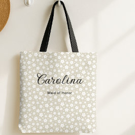 Beige Confetti Bloemen Bruidsmeisje Tote Bag