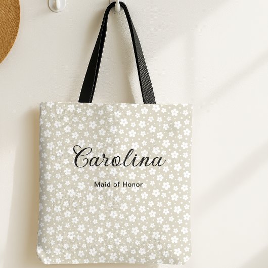 Beige Confetti Bloemen Bruidsmeisje Tote Bag