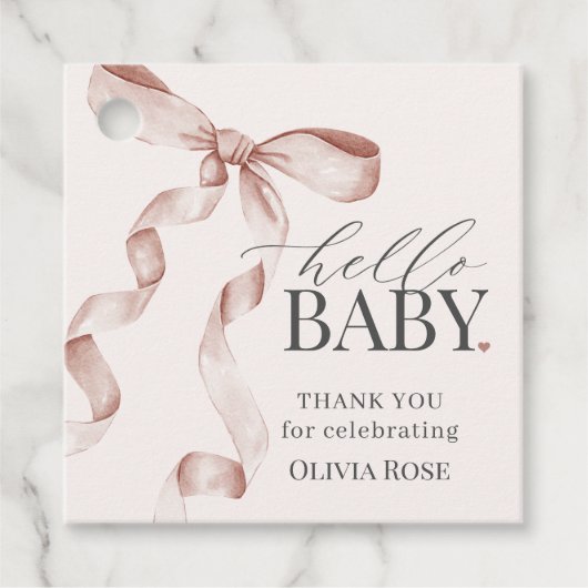 Beige Coquette Bow Girl Baby shower Bedankjes Labels (Voorkant)