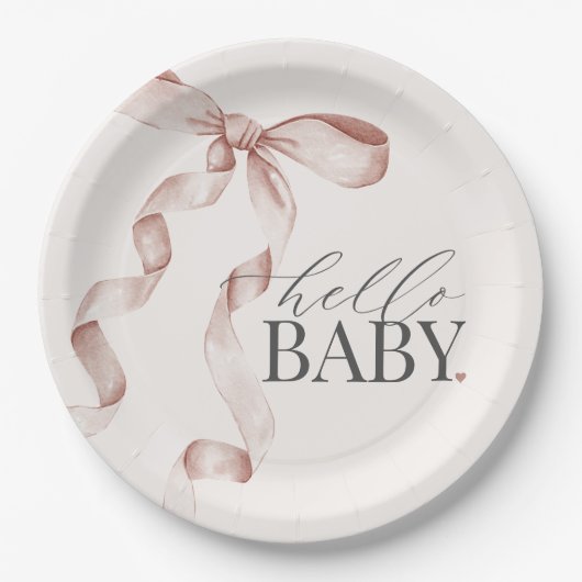 Beige Coquette Bow Girl Baby shower Decor Papieren Bordje (Voorkant)