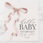 Beige Coquette Bow Girl Baby shower Favorieten Wijn Etiket (Enkel label)
