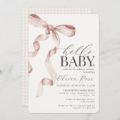 Beige Coquette Bow Girl Baby shower Uitnodigen (Voorkant / Achterkant)