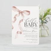 Beige Coquette Bow Girl Baby shower Uitnodigen (Staand voorkant)
