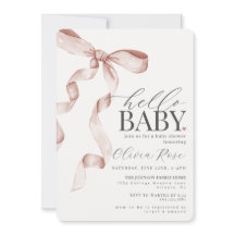 Beige Coquette Bow Girl Baby shower Uitnodigen
