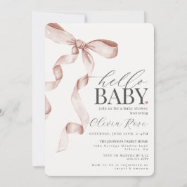 Beige Coquette Bow Girl Baby shower Uitnodigen