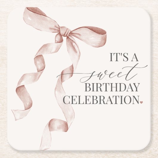 Beige Coquette Bow Girl Verjaardagsfeestje Decor Kartonnen Onderzetters (Voorkant)