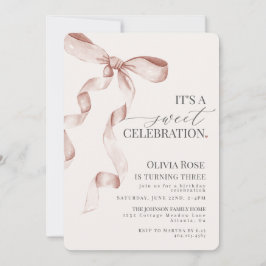 Beige Coquette Bow Girl Verjaardagsfeestje Uitnodi