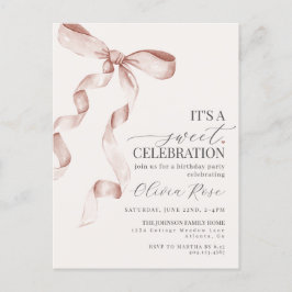 Beige Coquette Bow Girl Verjaardagsfeestje Uitnodi Briefkaart