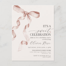 Beige Coquette Bow Girl Verjaardagsfeestje Uitnodi Briefkaart