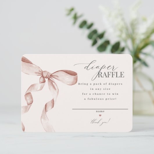 Beige Coquette Bow Luier Raffle uitnodiging insert Informatiekaartje (Staand voorkant)