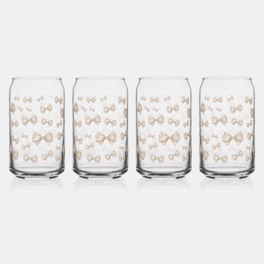 Beige Coquette Bow Pattern Blikvorm Glas (Links)