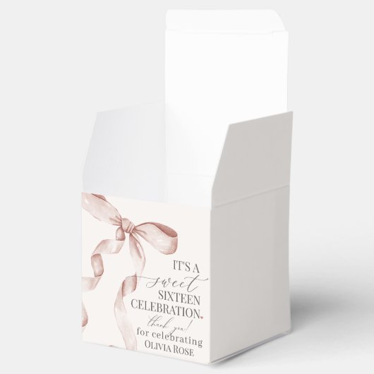 Beige Coquette Bow Sweet 16 Verjaardag Party Gift Bedankdoosjes (Geopend)